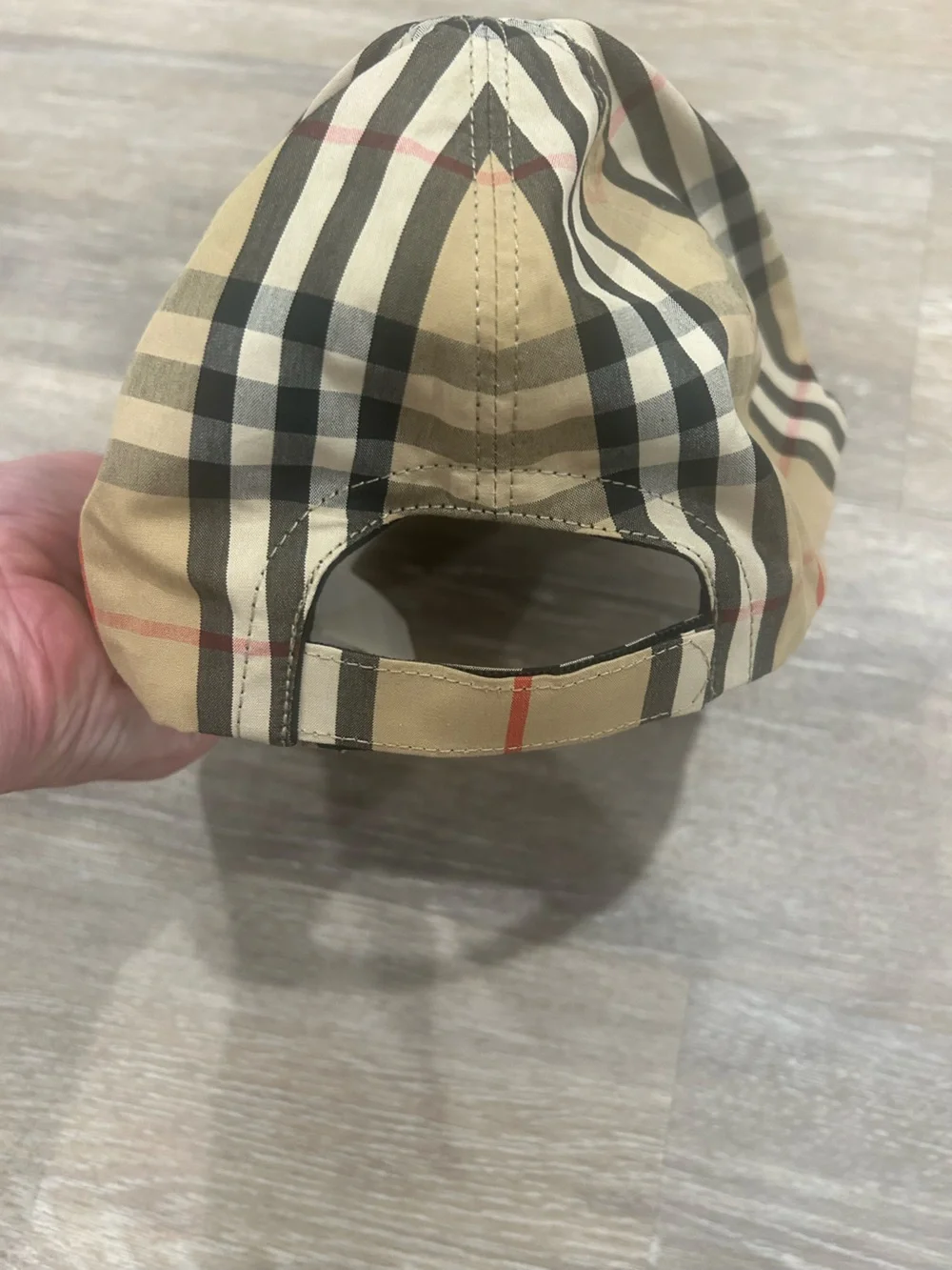 Burberry Tan Plaid Kids Baseball Cap with Red Accent
